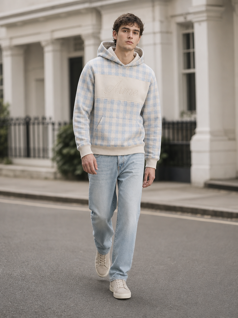 ARME gingham hoodie lifestyle view