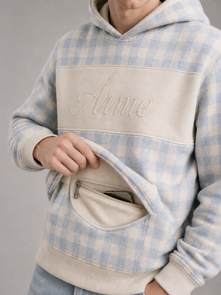 ARME gingham hoodie hidden zip pocket detail