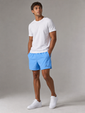 Model wearing the ARME Summer Short in baby blue, front view