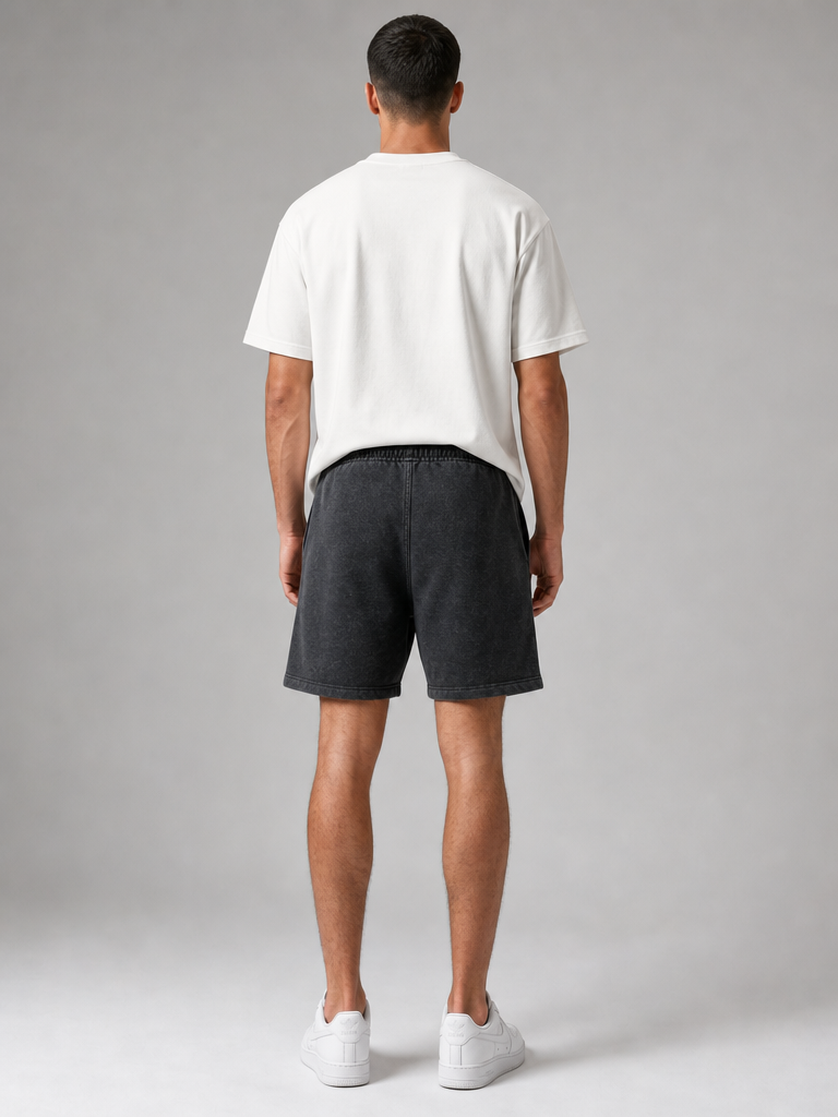 ARME 5-inch terry shorts in charcoal, back view
