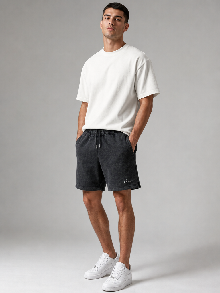 ARME 5-inch terry shorts in charcoal, flat lay