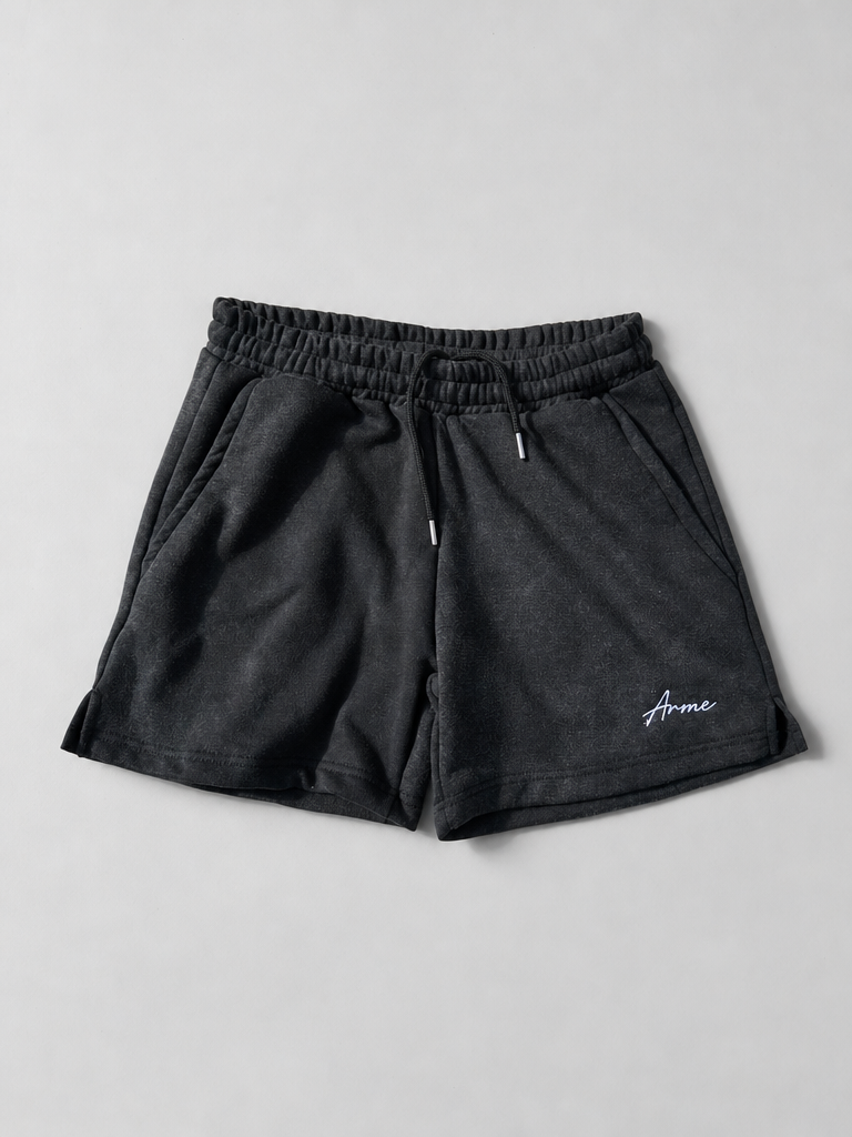 ARME 5-inch terry shorts in charcoal, front view