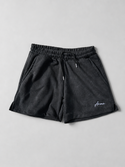 ARME 5-inch terry shorts in charcoal, front view